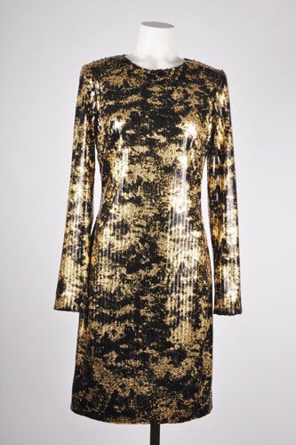 ADAM-Adam-Lippes-Black-Gold-Long-Sleeve-Sequin-Sheath-Dress