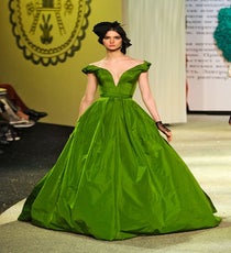 Jennifer Lawrence really knows how to do a plunging neckline justice, and this Ulyana Sergeenko in a striking bottle green will really make an impact. sgk_HCss13_112