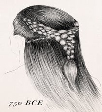 The Ancient Celts
The ancient Celts, the inhabitants of what is today the British Isles and western Europe, can be traced back 25 centuries — but they were most powerful around 750 BCE. Mythologies have accrued around these tall, fair-skinned folk known for their striking clothes and hair. (Even the Greeks and Romans — no slouches in the style department —were intrigued.) Celtic men and women wore their hair long, and the noble class had elaborate braids that were often decorated. For the working class, braids had a simple function: to keep their hair out of the way while they worked. braids_4_celtic
