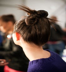 At Nanette Lepore, stylist James Pecis for Bumble and bumble created a "girl from Mars" look with these spiky topknots. We love how the look is almost alien-chic — it's a statement that's cool, yet totally wearable.
Photo: Courtesy of Bumble and bumble nanette-lepore-photoshop