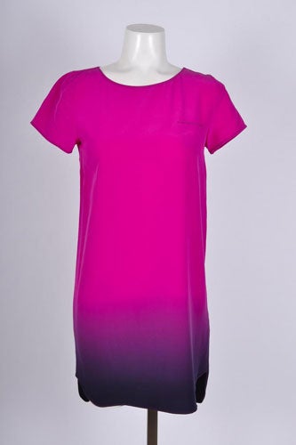 Gryphon-Fuchsia-Purple-Silk-Short-Sleeve-Dip-Dye-Shift-Dress