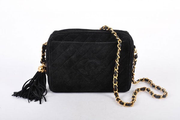 CHANEL-Black-Suede-CC-Quilted-Chain-Cross-Body-Bag-with-Tassel