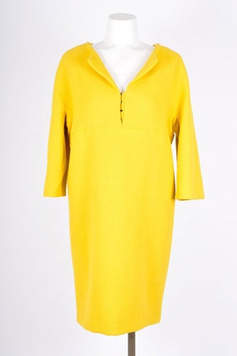 Balenciaga-Edition-Gold-Yellow-34-Sleeve-V-Neck-Dress