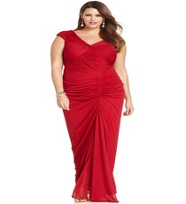 Adrianna Papell Plus Size Dress, Cap-Sleeve Ruched Gown, $209, available at Macy’s, up to U.S. size 20W. macys