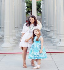How do you balance motherhood with the rest of life?
"Being a mother has changed my life. I was happy before, but now I'm even happier. I try to take one day at a time and not worry about how I will do everything that I need to do. Somehow, it all gets done and I have fun doing it."
Gabrielle, we hear you love this museum! What's your favorite spot to visit?
"I love to paint, so I like going to the children's gallery. Honestly, I beg my dad to let me go! Also, I really loved the Tim Burton exhibition, even though it's gone
now. It was the best one, ever."
On Gabrielle:
Oscar de la Renta ikat wide-sash dress, J. Crew socks, J. Crew glitter ballet flats, Tiffany & Co. sterling silver charm bracelet.
03_KATHERINE&GABRIELLE_R29_17