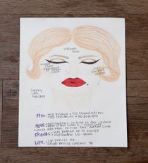 Evans broke down this look in to three main components: an exaggerated cat-eye, show-stopping red lip, and faux beauty mark. 34_HalloweenLook2tif
