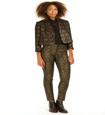 Rachel Comey Medallion Maritime Blazer, $795, available at Opening Ceremony; Lean Sparkle Jeans, $415, available at Opening Ceremony. rachel-comey-798-415
