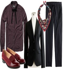Trad Dandy — Take your suits out of the office by finding one in a cropped, shrunken fit. A little silk bandanna looks cheeky tied as an ascot under a button-up (and take this as an opportunity to grow your loafer collection — we give you permission!).Clockwise from top left: Scotch & Soda Checkered Wester Shirt with Bow Clip, $60, available at Scotch & Soda; Liberty London Tree of Life Silk Scarf, 109.71, available at Liberty; J.Crew Paley Pant in Super 120s, $98, available at J.Crew; J.Crew 1035 Jacket in Super 120s, $188, available at J.Crew; Carven Moccasins, $432.46, available at Colette. tomboy-1