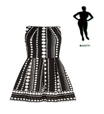 Busty — Vertical prints are golden for minimizing a fuller bust. However, this ladylike shape will also cinch your midsection so that the dress will fit perfectly over all your proportions — not just the largest one. Also, be mindful of your straps: Pick a dress that allows for you to still wear your most supportive bras.
Dorothy Perkins black-white polka pleat dress, $79, available at Dorothy Perkins.
SpringDresses__0007_Busty