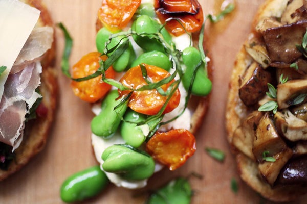 Fava Bean and Roasted Cherry Tomato Crostini